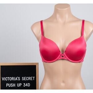 Victoria's Secret 34D Bra Pink Satin Very Sexy Push-Up Convertible Padded VS